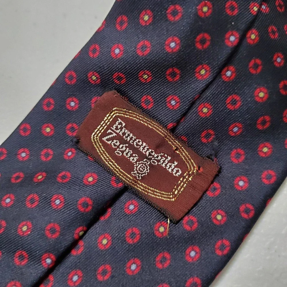 Ermenegildo Zegna Men Tie One Size Red Circle Print Allover 100% Silk READ‎